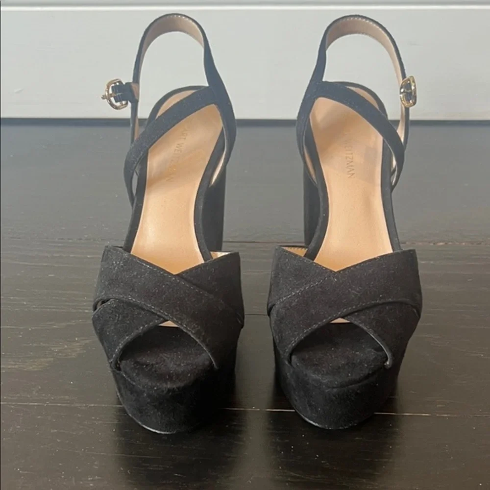 Stuart Weitzman Ivona Black Suede Platform Heels Size 4